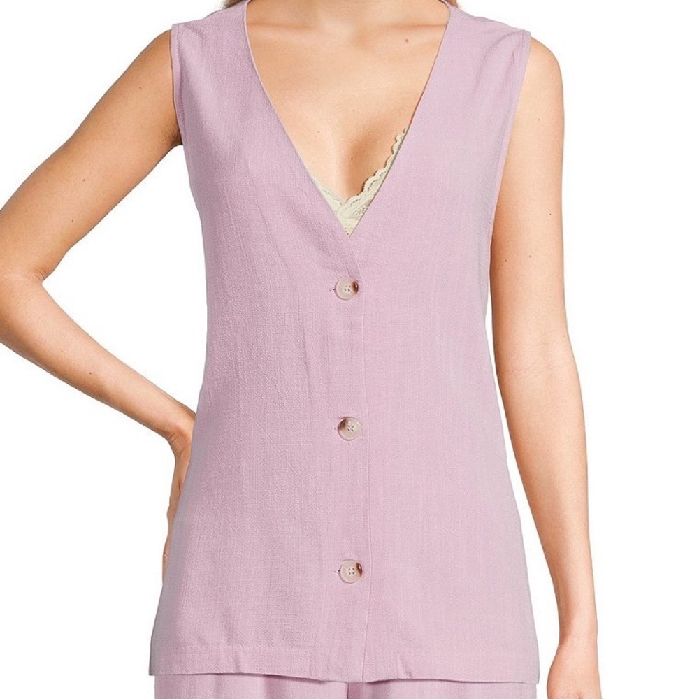 Sadie & Sage small Linen V-Neck Button Front‎ Coordinating Vest Top